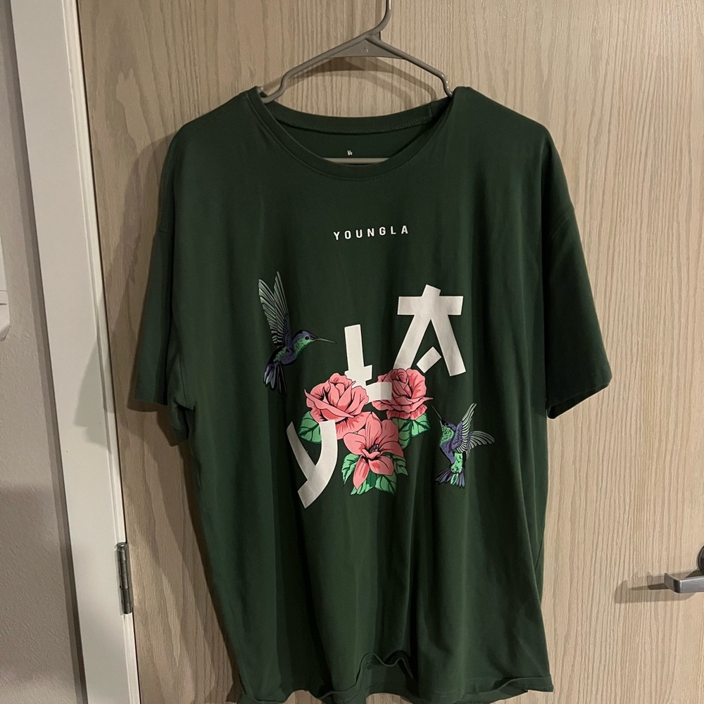 YoungLA Forest Green Tee with White Logo